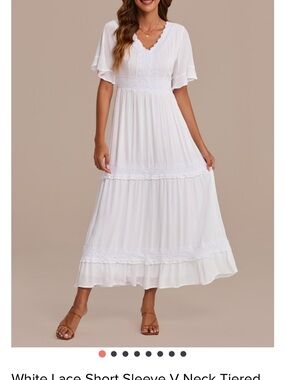 Petallush White Lace V-Neck Tiered Maxi Dress